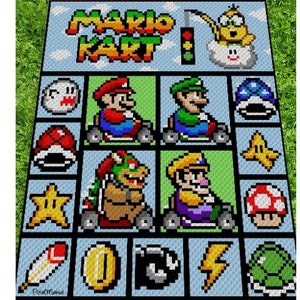 MARIO KART - inspired graph for blanket or pillows, C2C, written instructions for corner to corner,