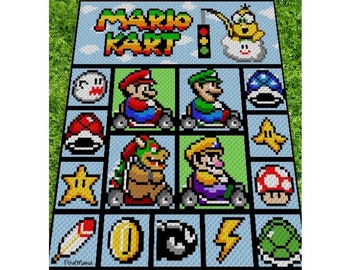 MARIO KART - inspired graph for blanket or pillows, C2C, written instructions for corner to corner,