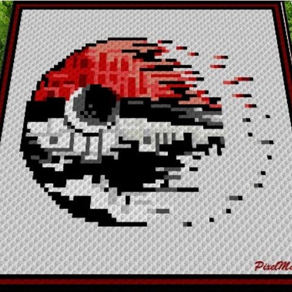 Pokéball - Todesstern inspirierte Decke - Häkelmuster, Grafik für C2C, Häkeldecke Ecke zu Ecke,  mit geschr. & Farb-Block Anleitung Pokémon