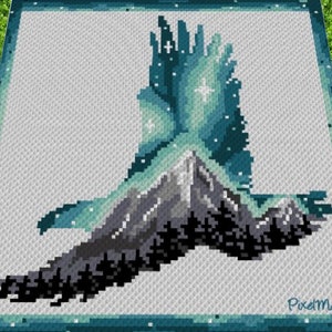 May include: A pixel art design of a teal and black eagle soaring over a mountain range with a starry sky in the background. The design is framed in a teal border and the text "PixelMania" is in the bottom right corner.
