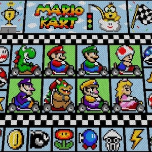 拡張パック 1 - マリオカート - XL ブランケット - スーパー マリオにインスピレーションを得た XL ブランケット、かぎ針編みパターン、C2C 用グラフィック、かぎ針編みブランケット スーパー マリオ、ゲーマー ブランケット