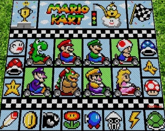 EXTANSIiON Pack 1 - MARIO KART XL blanket - Super Mario inspired graph for throw, C2C, written & color-block instructions for gamerblanket