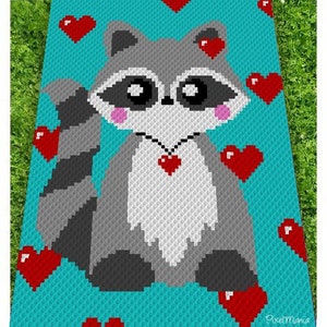 SWeeTHEART RACooN - graph for crochet c2c blanket, C2C, written & color blocked instructions for corner to corner,