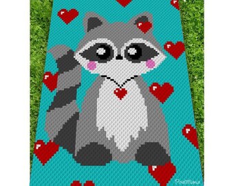SWeeTHEART RACooN - graph for crochet c2c blanket, C2C, written & color blocked instructions for corner to corner,