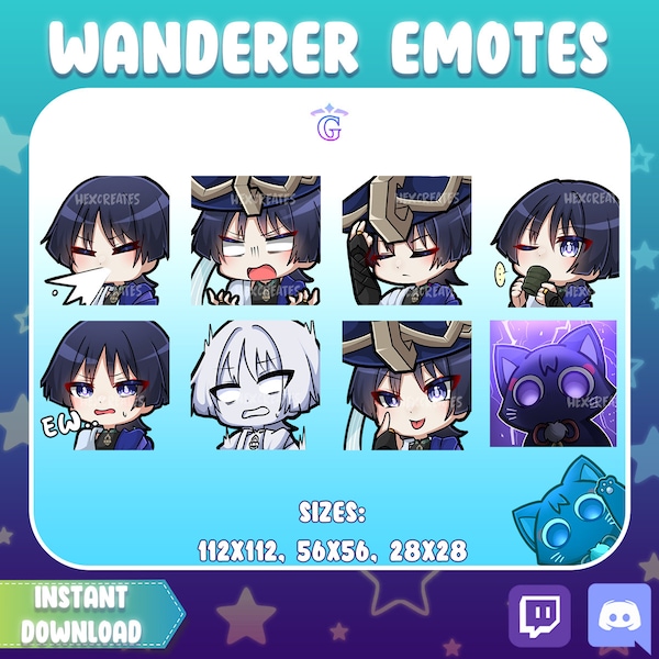 x8 Genshin Impact Wanderer / Scaramouche emote per Twitch e Discord