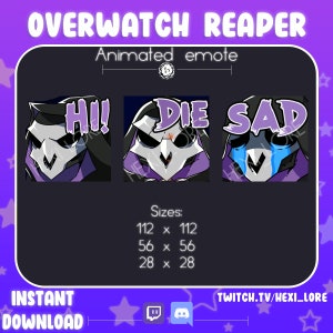 3x Overwatch 2 Twitch emote pack - Reaper (Hi, Ultimate and Sad) emote | Animated and Static PNG