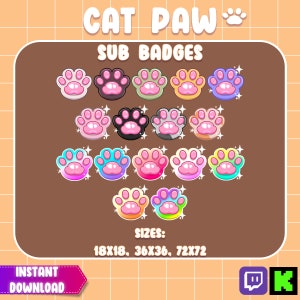 16x schattige Cat Paw Sub-badges, perfect voor Twitch/Kick Streamers!