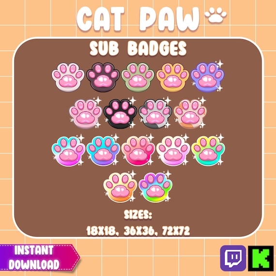 16x Cute Cat Paw Sub Badges perfect for Twitch/Kick Streamers!
