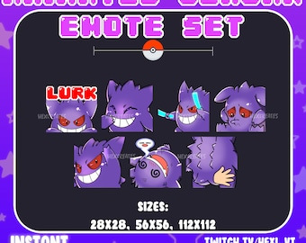 Set di 7 emote animate di Gengar per streaming su Twitch/Discord e Kick / Emote animate carine di Pokémon