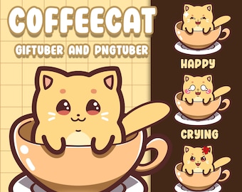 Premade GIFtuber / PNGtuber - Kawaii CoffeeCat per Vtubers con 3 espressioni per Veadotube mini / Discord Immagine reattiva