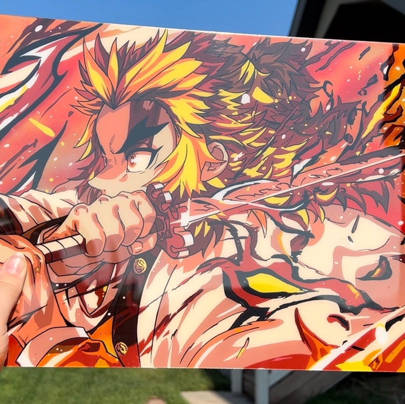 Rengoku Glass Painting Etsy