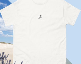 Camiseta de barco de vela pequeño, diseño de bordado pequeño, estampado minimalista