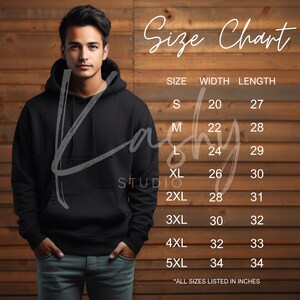 Gildan 18500 Size Chart, Male Model Hoodie Sizing Guide, Gildan Sweater Size Chart