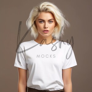 White Shirt Mockup | Lifestyle Mock | White Female Model Blank Tshirt Image | Bella Canvas 3001 | Gildan 64000