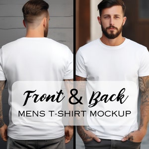 Mens Front and Back Shirt Mockup | White Gildan 64000 Tshirt | Bella Canvas 3001 T-Shirt | Mens Unisex Tee | Muscle Fit Wood Lifestyle Mock