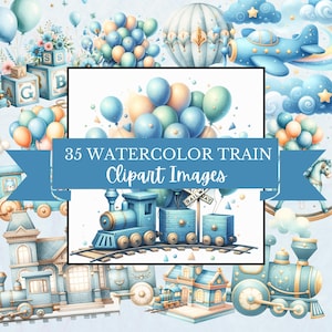 Watercolor Train Birthday Clipart, Cute Nursery Decor, Digital Plane Print, Instant Download