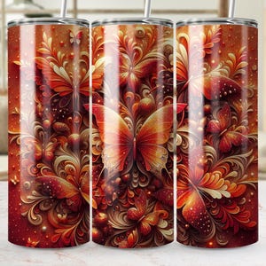 3D Butterflies Sublimation Designs Commercial Use Skinny Tumbler Design Straight Skinny Sublimation 20 Butterfly PNG Wrap