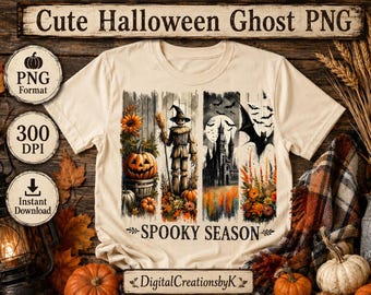 Spooky Season Halloween Brushstroke PNG Sublimation Design, Scarecrow Haunted House Bat Pumpkin Clipart, Rustic Fall PNG Download