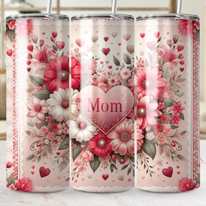 Opakowanie na kubek Mom Tumbler, cyfrowe pobieranie na Dzień Matki, kwiatowy, chudy kubek, projekt opakowania 20 OZ, projekt Mom do użytku komercyjnego