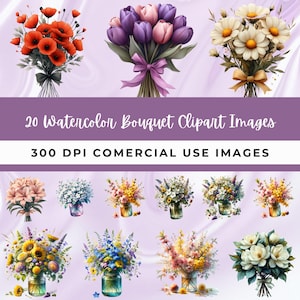 Flowers in a Vase Clipart Bundle, Floral Design, Digital Download for Crafts, Scrapbooking, Invitations