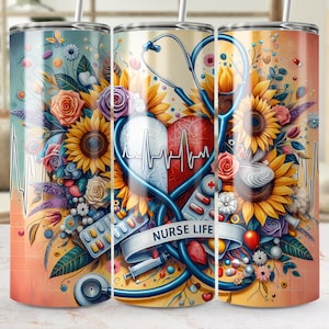 Nurse Life Tumbler Wrap, 3D Tumbler Wrap Design PNG, 20oz Skinny Tumbler Template, Nurse Theme Digital Wrap