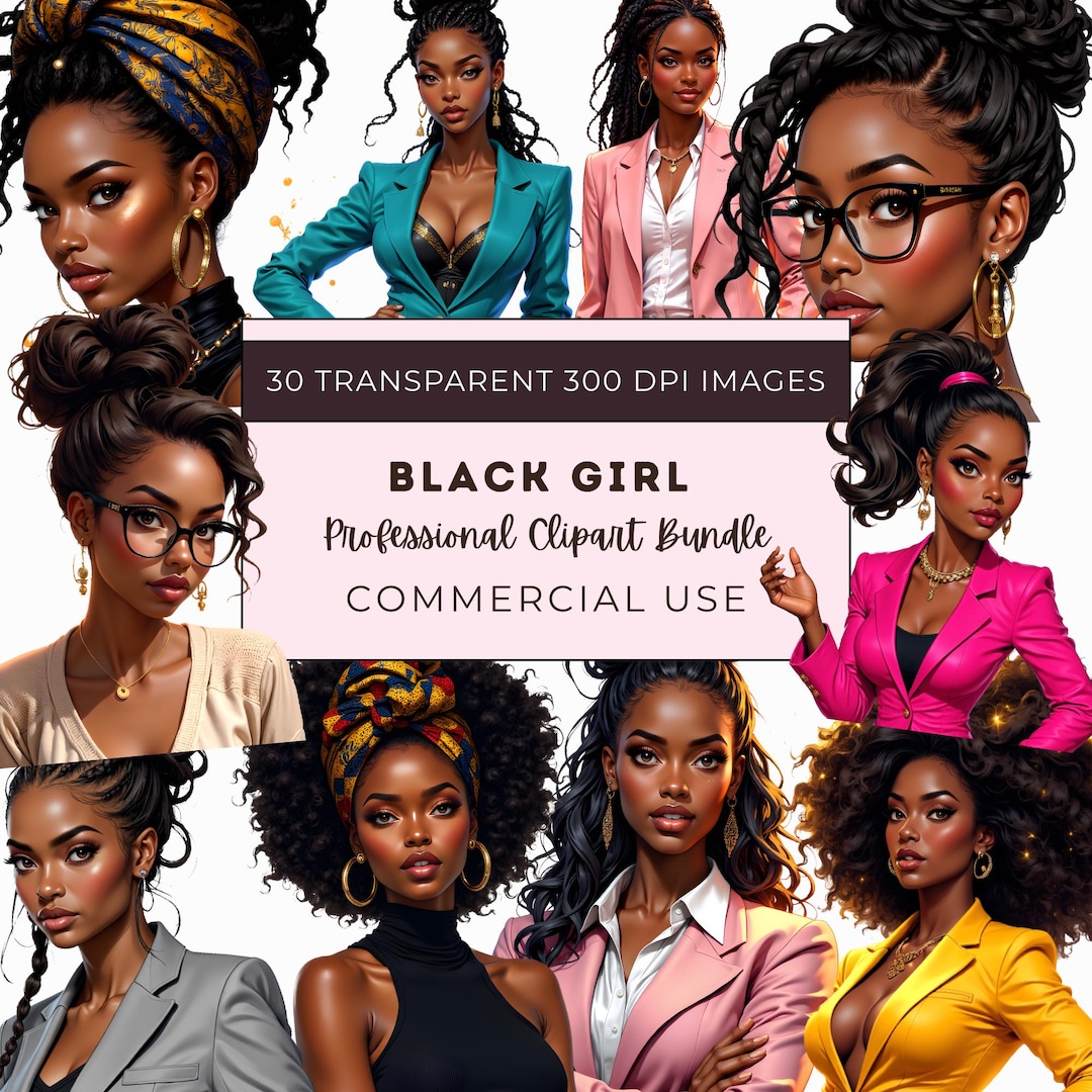 Black Girl Boss Clipart Bundle, Boss Lady Afro Woman PNG, Business ...