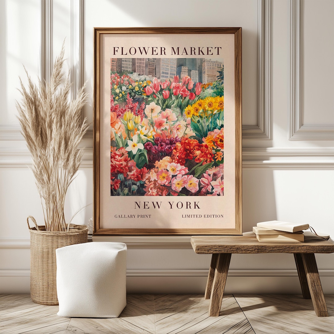 New York Flower Market Wall Art Print, Vintage Floral Poster, City ...