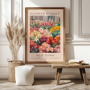 New York Flower Market Wall Art Print, Vintage Floral Poster, City Flowers Artwork, Botanical Watercolor, Urban Garden Wall Decor