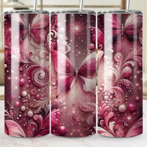 3D Pink Butterfly tumbler wrap, sublimation skinny tumbler, commercial use, butterfly png wrap, skinny design 20 oz