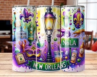 New Orleans Mardi Gras Tumbler Wrap: Colorful NOLA Art (Digital Download)
