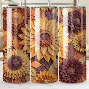 Sunflower Tumbler Wrap, Autumn Floral 20oz Skinny Tumbler PNG, Fall Flowers Sublimation Design, Floral Tumbler, Download