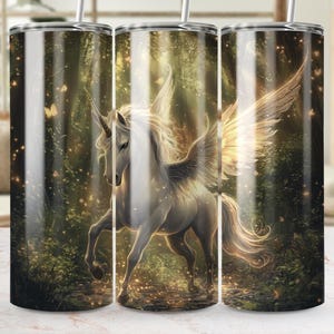 Eenhoorn beker wraps, 20oz magere beker, 3D eenhoorn ontwerp, sprookje digitale wrap, commercieel gebruik, magisch bos thema, png-ontwerp