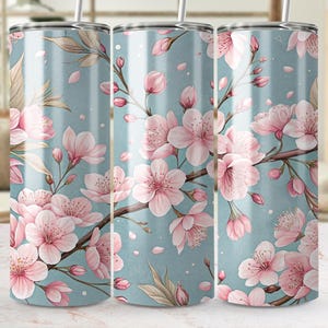 Cherry Blossom Tumbler Wrap, 20oz Skinny Tumbler Wrap, Sublimation Design, Floral Tumbler Wrap for Sublimation PNG, Commercial Use