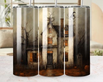 Envoltura para vaso de casa embrujada PNG Envoltura para vaso delgada de 20 oz Envoltura para vaso de Halloween Envoltura para vaso de terror Vaso fantasma 3D Descarga digital