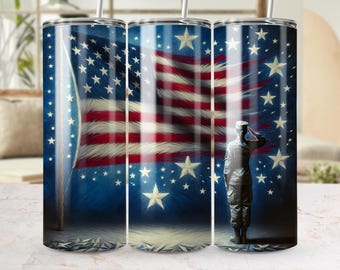 Vaterhafte USA-Flaggen-Digital-Wrap, veterans-Tag 20 Unzen dünner Becher, 4. Juli PNG, Militärgruß-Becher-Design