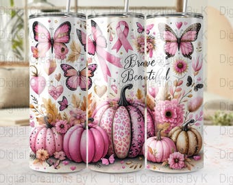 Schmetterlings-Kürbis-Rosa-Band mutige schöne digitale Tumbler Wraps, 20 Unzen dünne Tumbler Sublimation Designs PNG, kommerzielle Nutzung