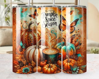 Pumpkin Spice Season Sublimation Tumbler Wrap, Fall Skinny Tumbler Design, Digital Download PNG for 20oz Skinny Tumbler