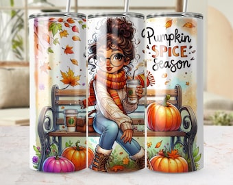 Autumn Tumbler Design, Pumpkin Spice Tumbler Wrap, Fall Skinny Tumbler Sublimation, Digital Download PNG, Seamless Tumbler Wrap