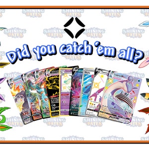 Shining Fates-checklist voor het volgen van Pokemon-kaarten - zoals: Eevee VMAX - alle formaten - standaard/reverse-holo/holo/full-art (2 pagina's)