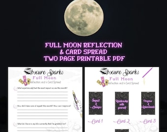 Full Moon Reflection & Card Spread | Moon Magick Manifestation Witch Grimoire Pages| Tarot Card and Oracle Card Spread | Printable PDF