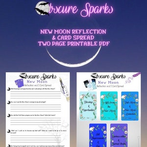 Nieuwe maan reflectie en kaartspreiding | Manifestatie van maanmagie | Heks Grimoire-pagina's| Tarotkaart en orakelkaartspreiding | Afdrukbare pdf