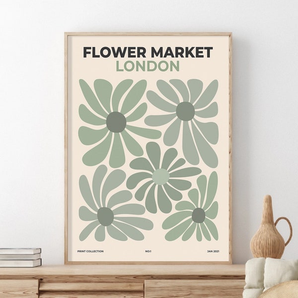 Flower Market Print, Flower Poster London, Botanical Prints, Flower Prints, Printable Wall Art, Flower Wall Art, Digital Art Print