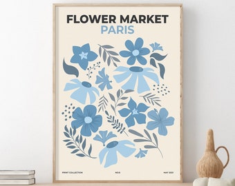 Paris Flower Market Print, Blue Floral Wall Art (Digital Download)