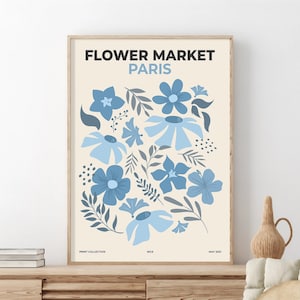 Impressão de mercado de flores, pôster de flores, impressão de Paris, impressão botânica, impressões de flores azuis, arte de parede imprimível, arte de parede de flores, impressão de arte digital