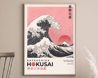 The Great Wave Hokusai Print, Japanese Pink Art (Digital Download)