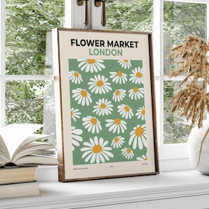 Sage Green Wall Art, Flower Market Poster, Botanical Print, Daisy Flower Poster, Sage Green Print, London, Florist Gift, Digital Download