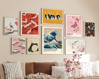 Vintage Japanese Print Set, Eclectic Gallery Wall Art (Digital Download)