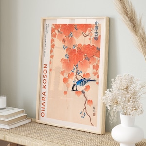 Ohara Koson, stampa d'arte giapponese, stampa di uccelli, arte della parete arancione, stampa vintage, arte della parete giapponese, stampe d'arte botanica, arte della parete stampabile