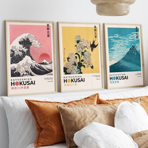 Katsushika Hokusai Set of 3 Print, Japanese Print Set, Gallery Wall Set, Hokusai Print, Japanese Poster, Colorful Poster Set, Hokusai Poster