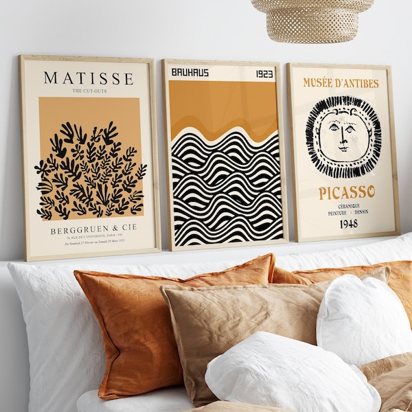 Exhibition Poster Set of 3, Matisse Print Set, Bauhaus Print, Picasso Print, Matisse Wall Art, Gallery Wall Set, 3 Piece Wall Art Print